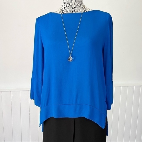 Zara Woman Royal Blue Boat Neck 3/4 Sleeve High Low Tunic Top Size L - Picture 13 of 13